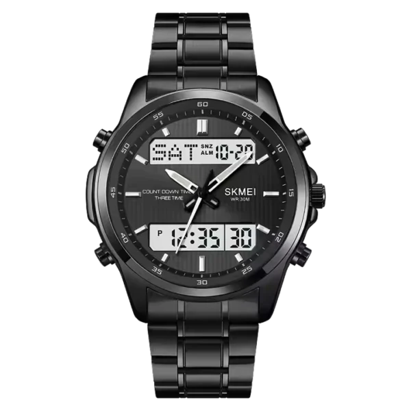 Skmei 2049 LED Dual Display Stainless Steel Stop watches Chronograph Waterproof Watch (Black)