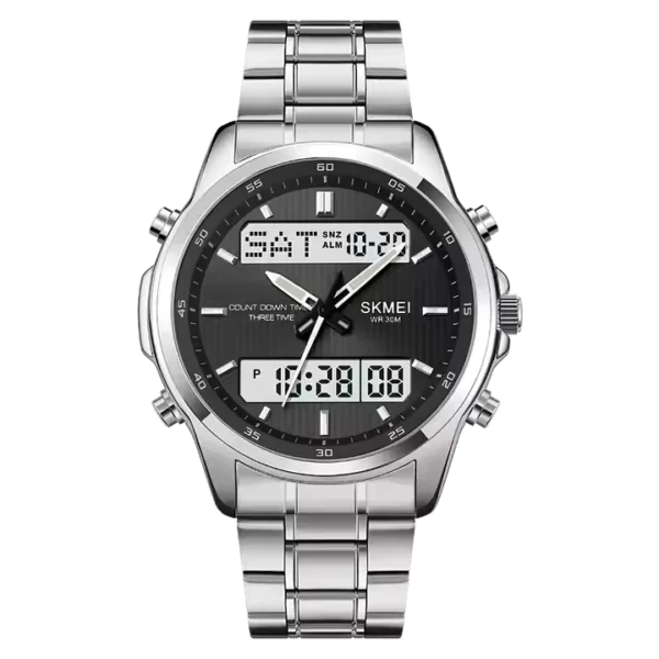 Skmei 2049 LED Dual Display Stainless Steel Stop watches Chronograph Waterproof Watch (Silver)
